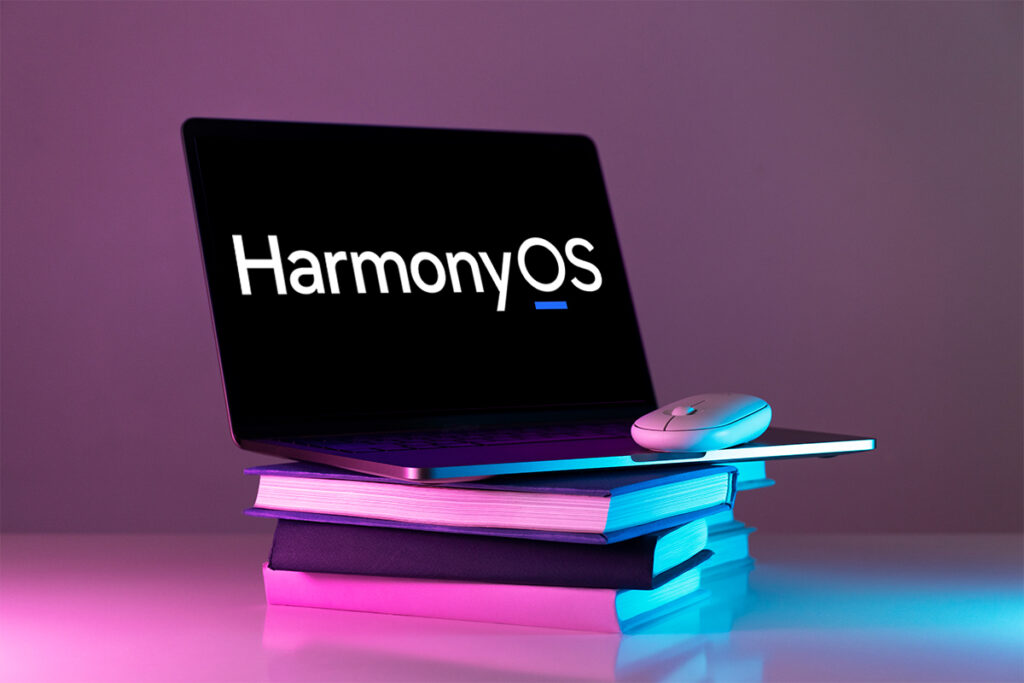 Huawei HarmonyOS MateBook Pro laptop with AI assistant and taskbar visible on screen